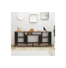 Buffet de Melamina Sonoma Oscuro-Negro - 180x40,5x78cm - Elegante Almacenamiento para Comedor